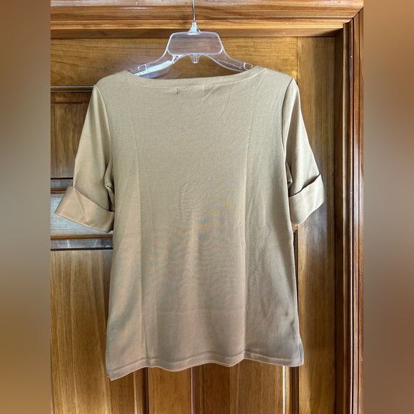 Lauren Ralph Lauren Beige Short-Sleeve Boatneck Top with Cuffed Sleeves - Picture 3 of 3